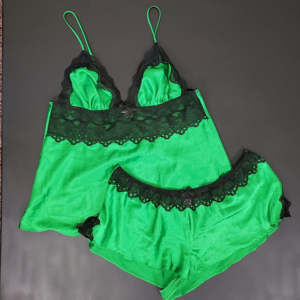 Victoria's Secret satin pajama lingerie set green